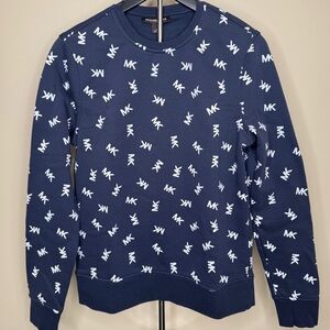 Michael Kors Dark Blue Crewneck Sweater with White Logo Pattern